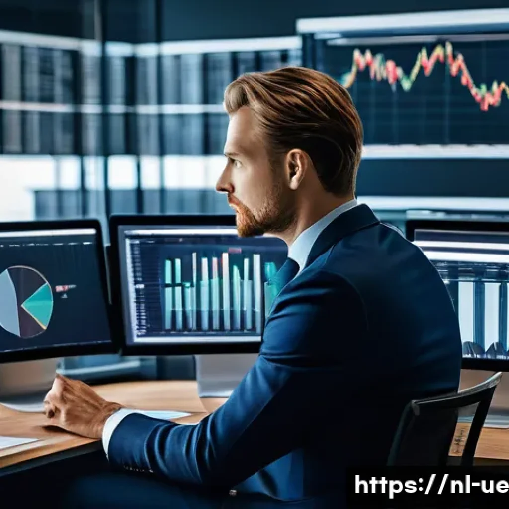 투자자 행동에 미치는 외부 요인 분석 - A professional Dutch investor in a modern Amsterdam office setting, analyzing fluctuating interest r...