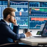 Home 21 행동재무학적 접근으로 투자자 행동 개선하기 - A professional Dutch investor sitting calmly at a modern office desk, surrounded by multiple compute...