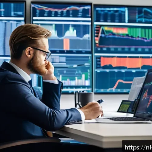 Home 33 행동재무학적 접근으로 투자자 행동 개선하기 - A professional Dutch investor sitting calmly at a modern office desk, surrounded by multiple compute...