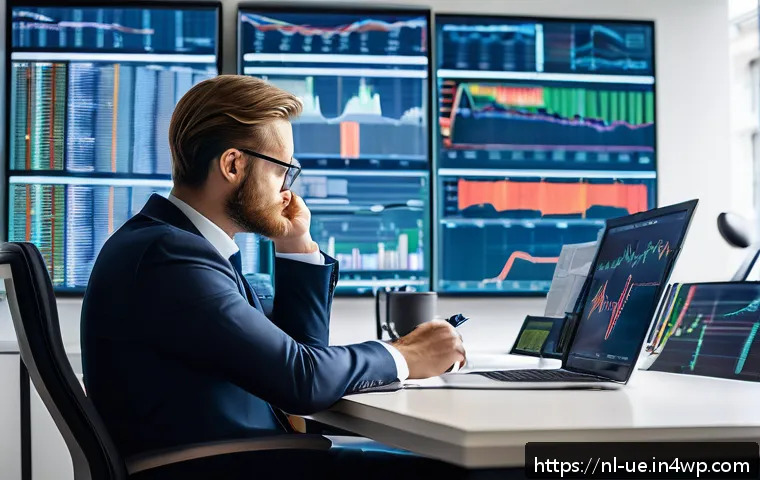 행동재무학적 접근으로 투자자 행동 개선하기 - A professional Dutch investor sitting calmly at a modern office desk, surrounded by multiple compute...