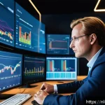 Home 19 행동재무학에서의 성과 측정 방법 - A sophisticated financial analyst office scene set in Amsterdam, featuring a middle-aged professiona...