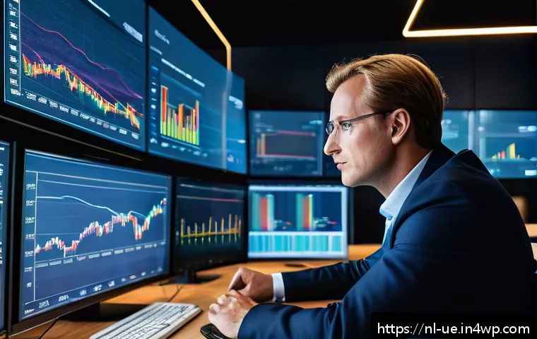 행동재무학에서의 성과 측정 방법 - A sophisticated financial analyst office scene set in Amsterdam, featuring a middle-aged professiona...
